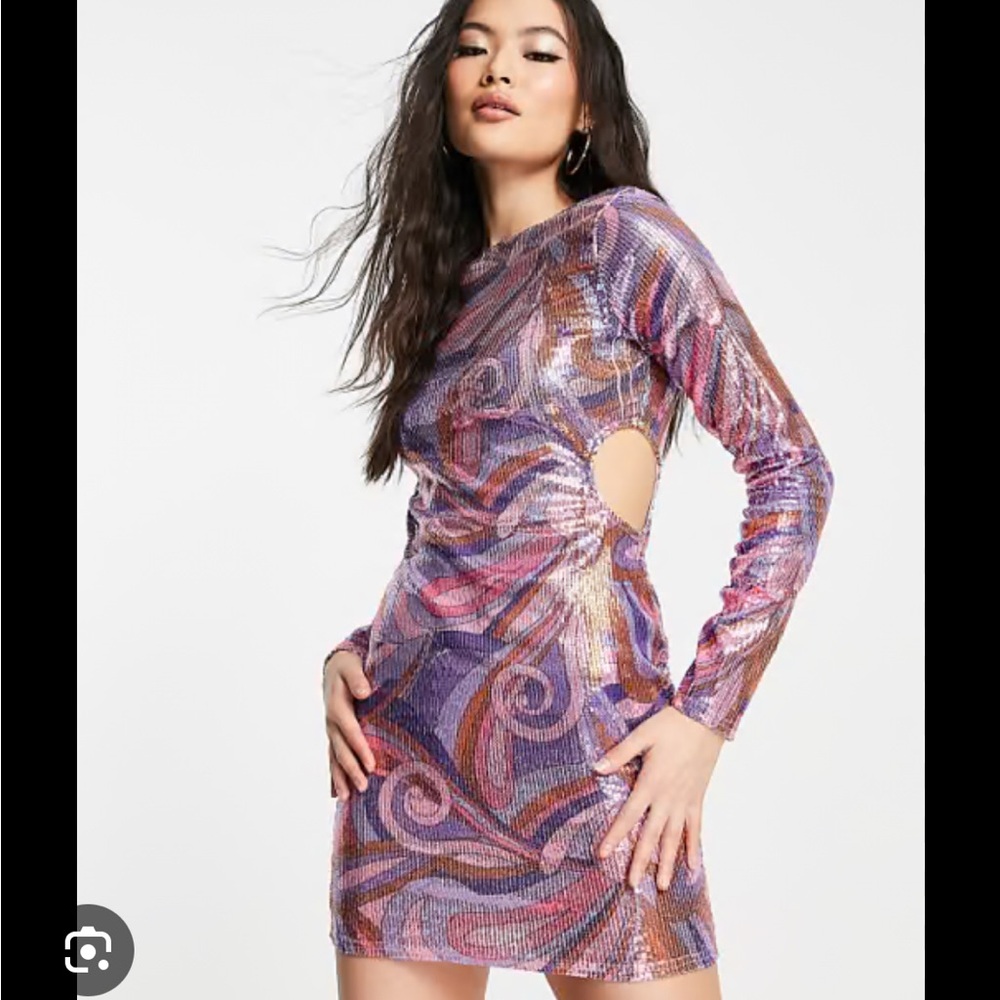 ASOS Purple Metallic Swirl Cutout Mini Dress